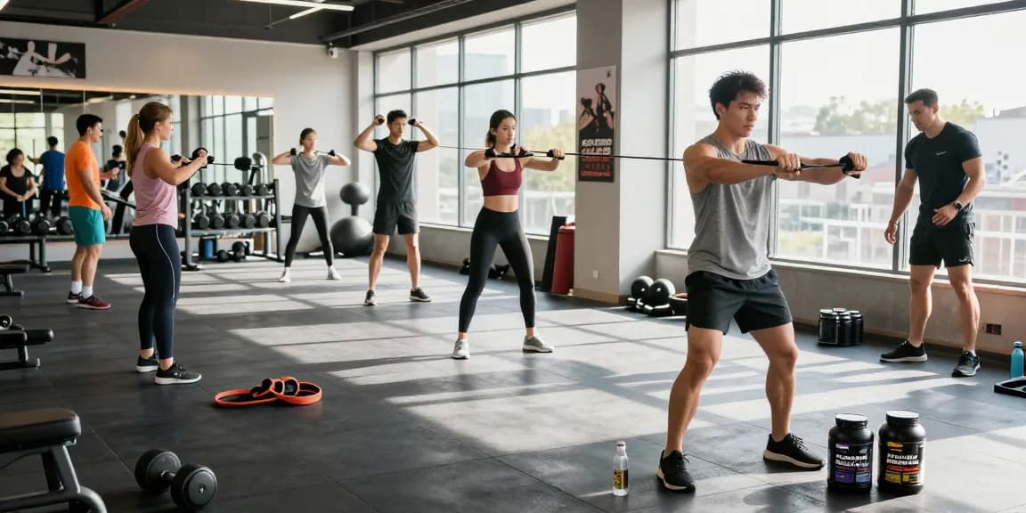 Aktive Fitness-Enthusiasten im Astera Shop Umfeld mit Nahrungsergänzungsmitteln
