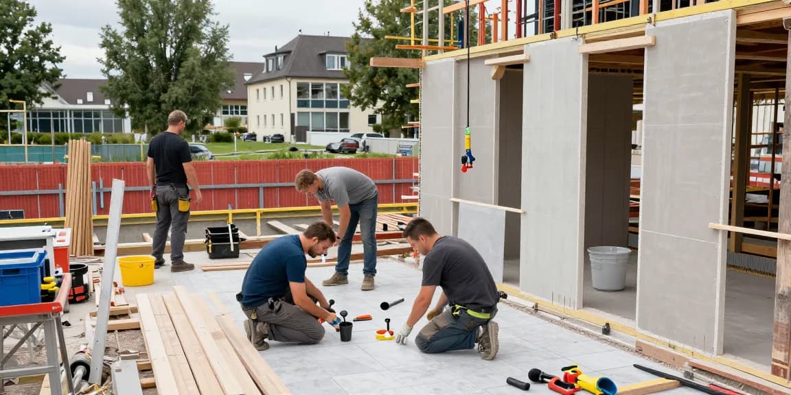 Bauunternehmen Heidelberg bei der Renovierung mit motivierten Handwerkern im Einsatz