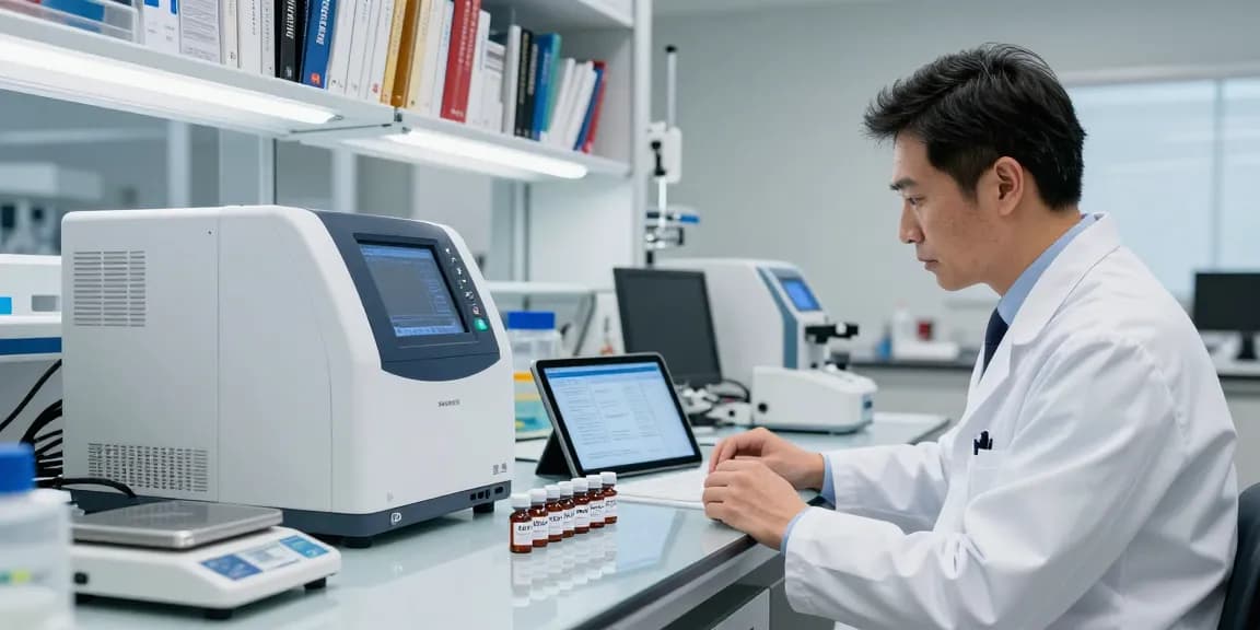 View the product in a modern Canadian research lab analyzing BPC-157 vials and scientific data.