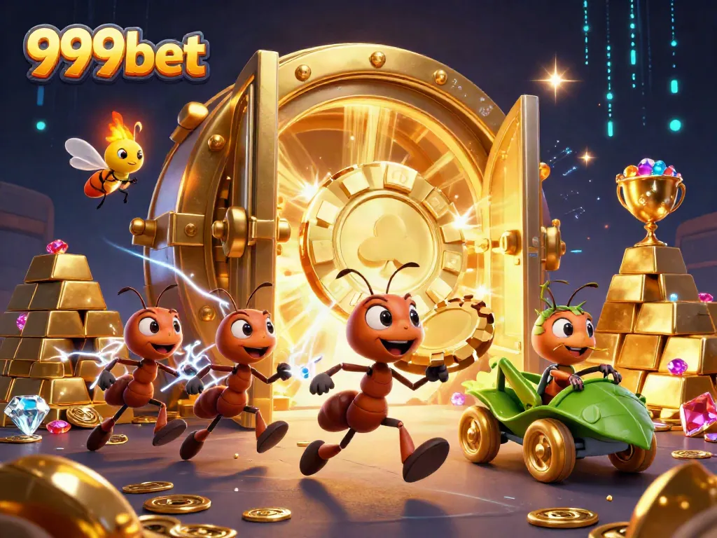 Engage with thrilling gameplay and treasure at 999bet with a heist-themed illustration.