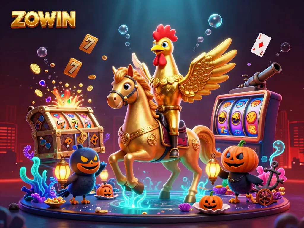 ZOWIN engages players with vibrant 3D cartoon characters and casino elements in a thrilling gambling event.