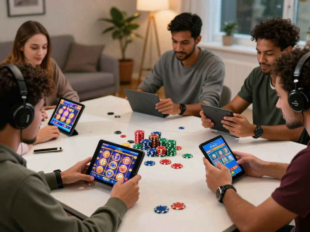 Players enjoying GACORMAX mobile slots in a cozy setting, showcasing vibrant games and excitement.