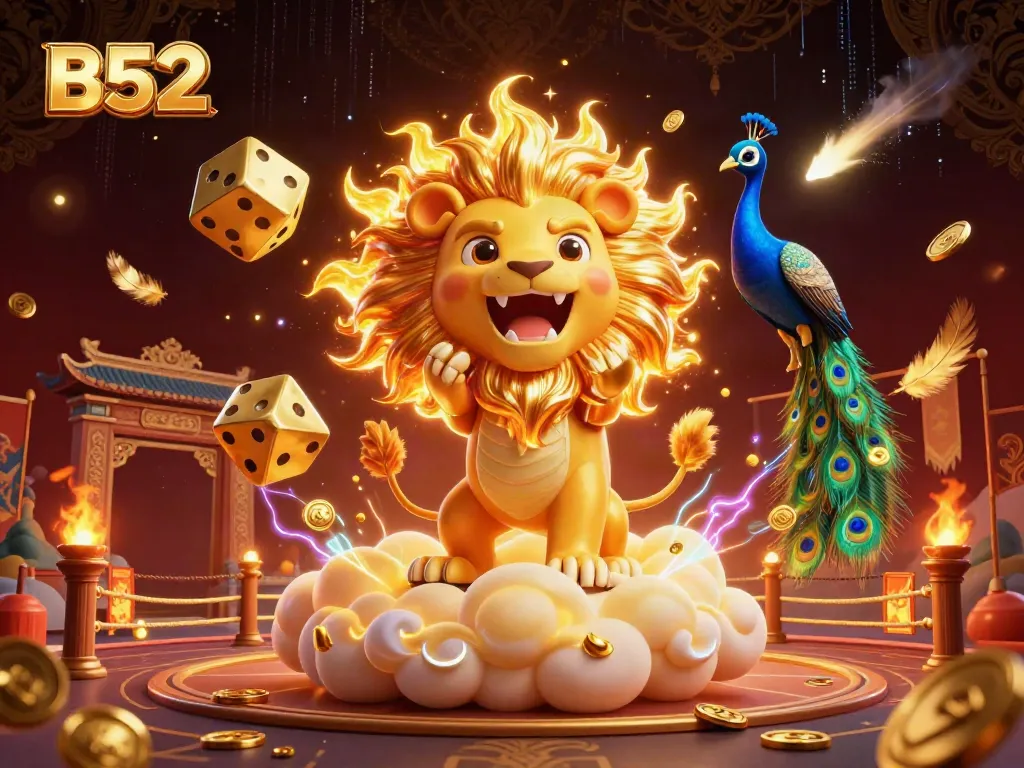 B52 players engaging at a captivating online casino with vibrant elements and golden treasures.