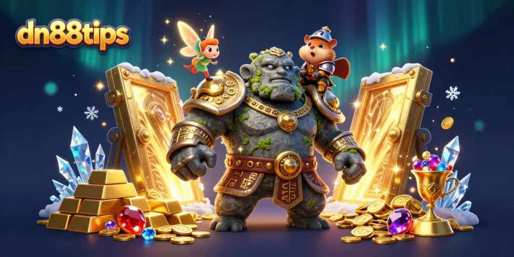 Experience thrilling gaming at dn88tips with magical guardians and treasures in this vibrant 3D illustration.