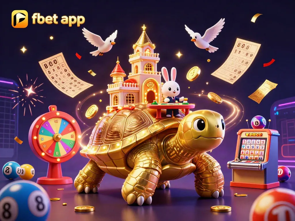 Experience the excitement with the febet app, featuring a golden tortoise casino scene bursting with vivid game elements.