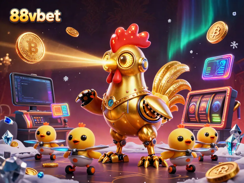 Experience thrilling casino action with 88vbet's robotic character and vibrant elements depicting online gambling.