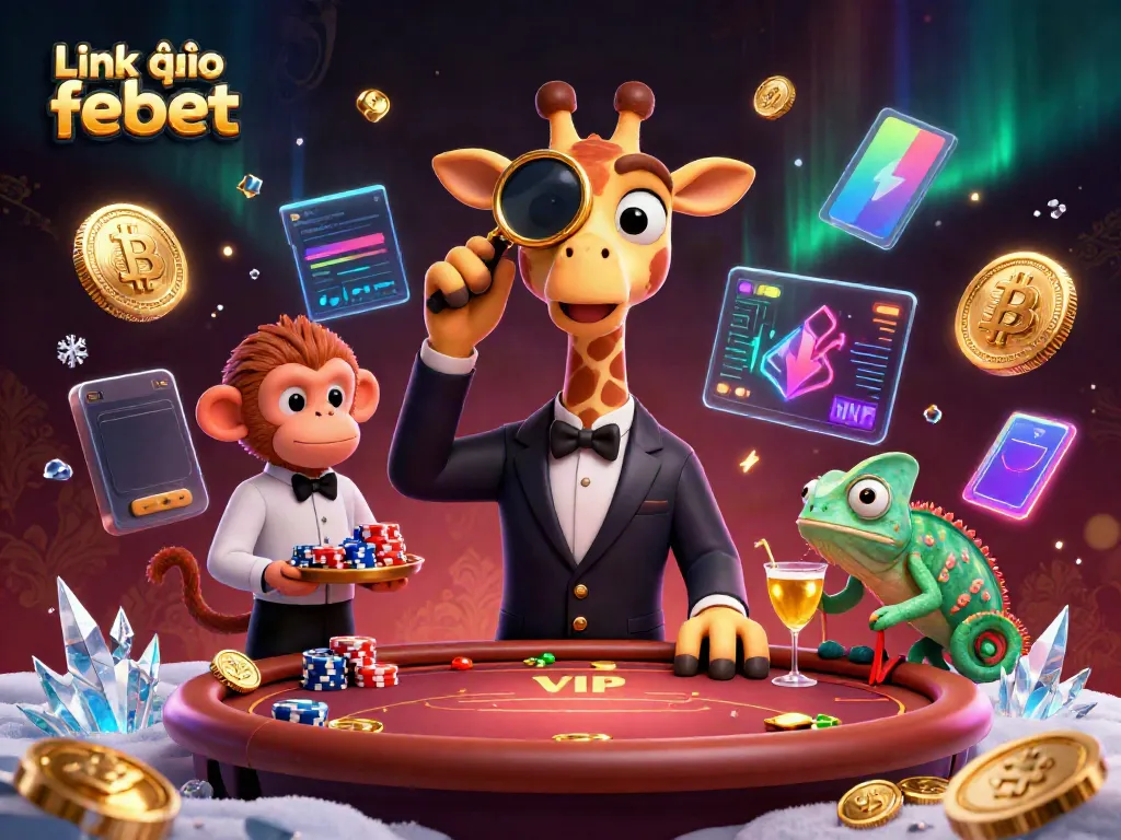 Experience thrills at Link vào febet with a colorful 3D scene of casino excitement featuring unique characters and vibrant game elements.
