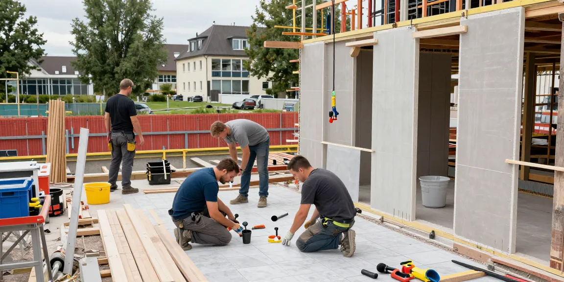 Bauunternehmen Heidelberg bei der Renovierung mit motivierten Handwerkern im Einsatz