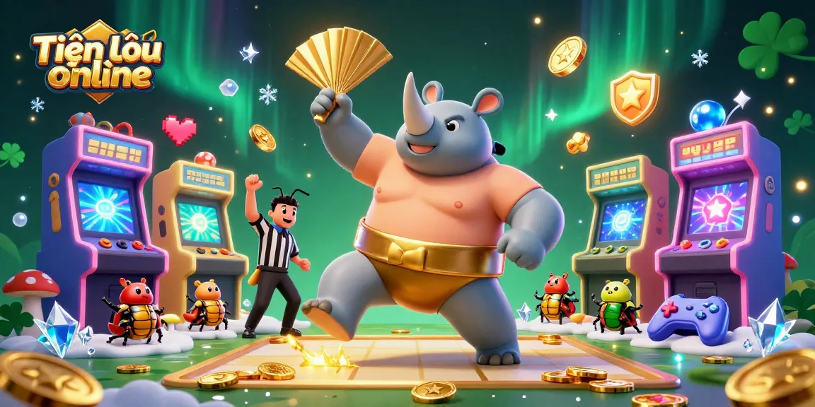 Experience thrilling Tiến lên online gameplay with a dynamic beetle champion amidst sparkling gold coins.