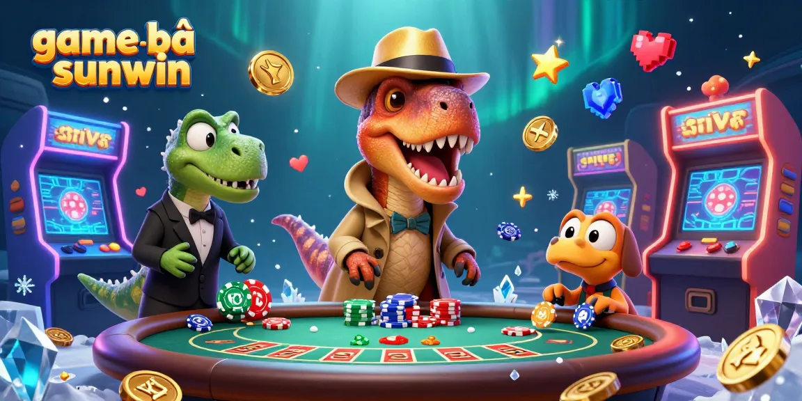 Experience thrilling action in game bài sunwin with colorful casino elements and cartoon dinosaurs in a vibrant setting.