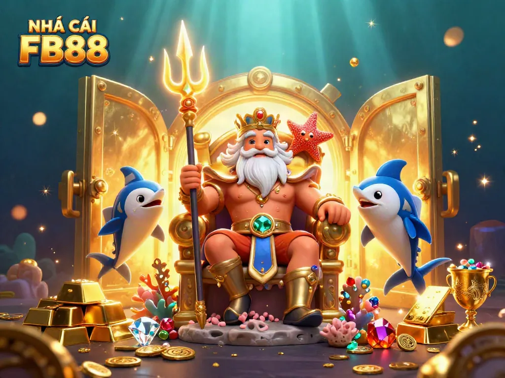 Experience the thrill of NHÀ CÁI FB88 in this vibrant underwater casino scene featuring riches and excitement.