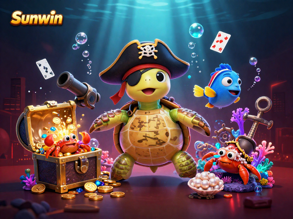 Win big at Sunwin with a vibrant underwater scene featuring pirate-themed characters and a treasure chest!