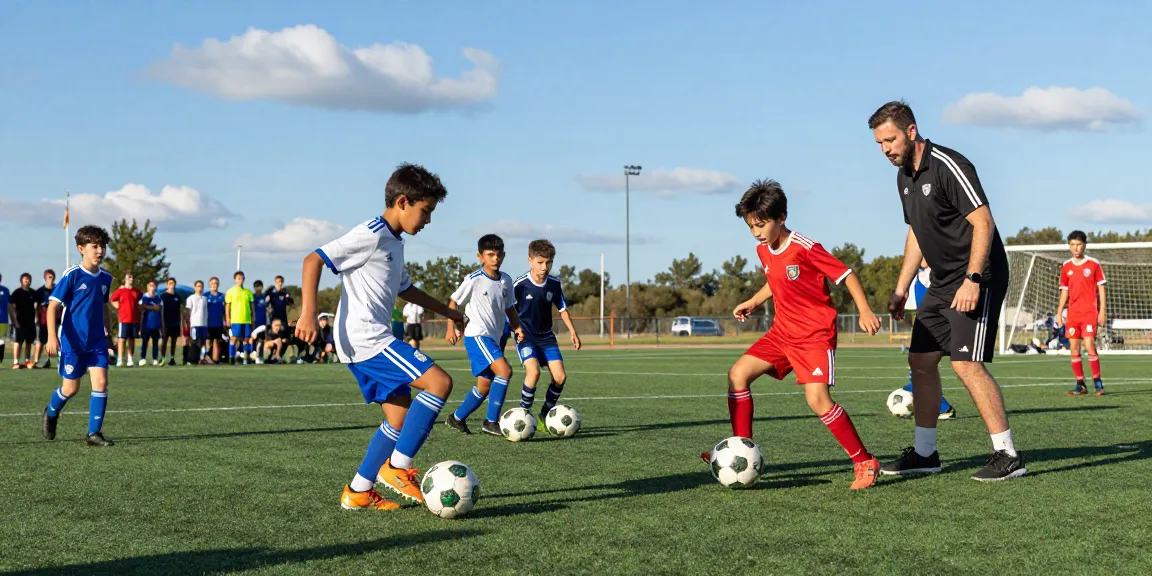 Junge Talente trainieren mit Mantom Bällen, um Fußball zu kaufen und ihre Technik zu verbessern.
