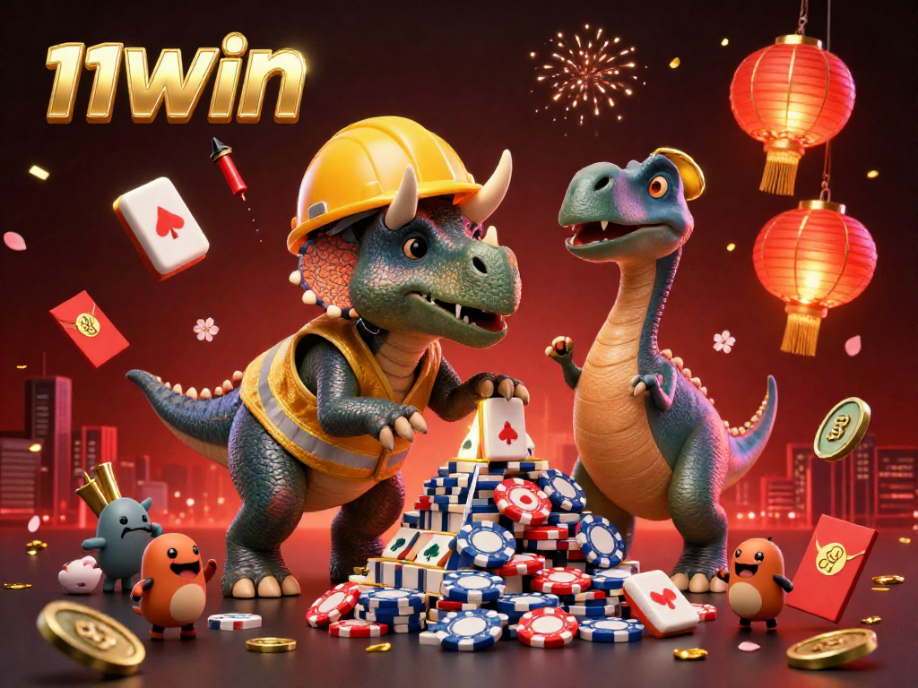 Experience exciting gaming at 11WIN with vibrant interactions and festive elements in this 3D illustration.