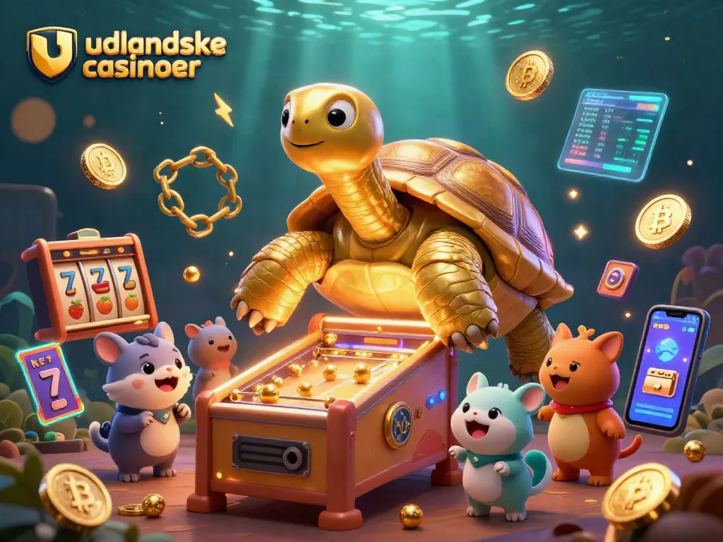 Play at udenlandske casinoer with an exciting pinball-themed turtle and vibrant game elements.