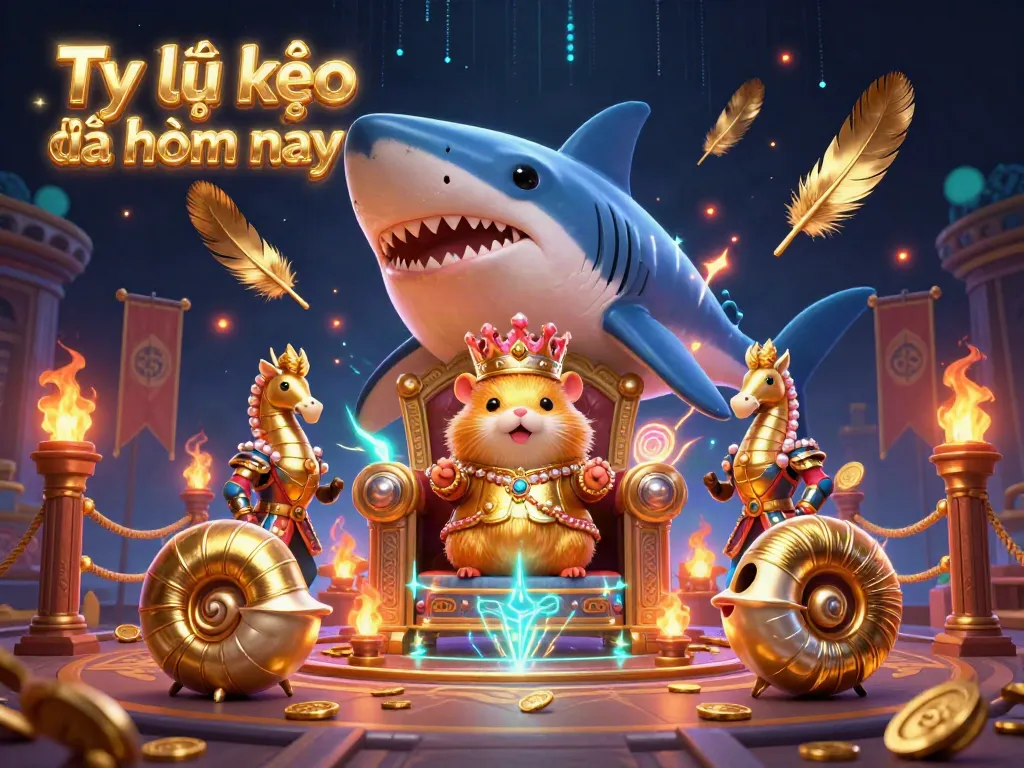 Tỷ lệ kèo bóng đá hôm nay illustrated scene with a golden hamster king and immersive betting ambiance.
