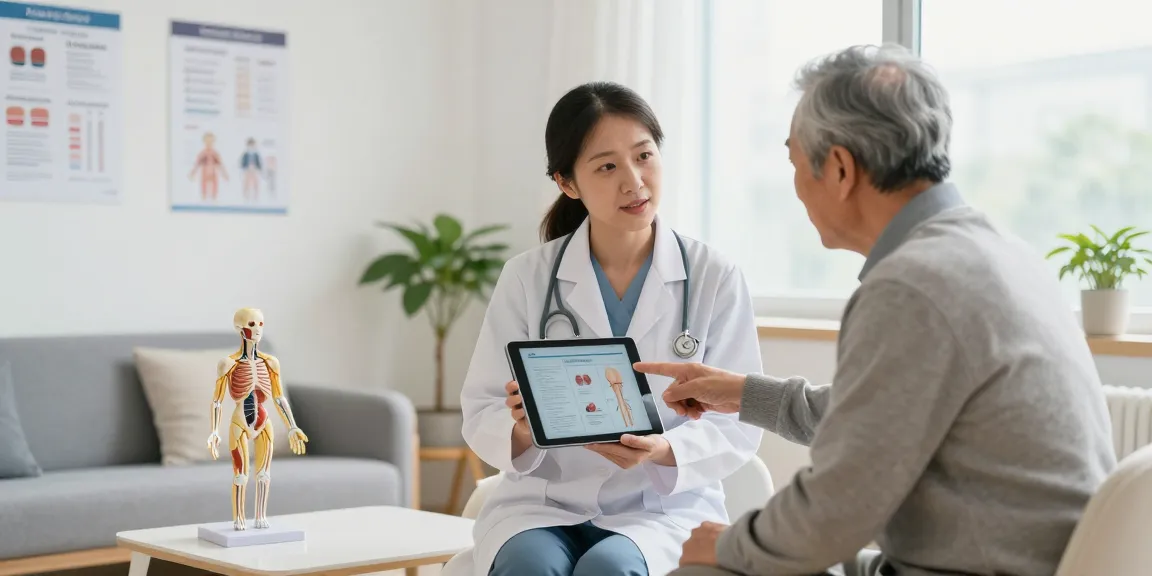 Diskussion über Polyneuropathie Lebenserwartung zwischen Arzt und Patient in moderner Klinik.