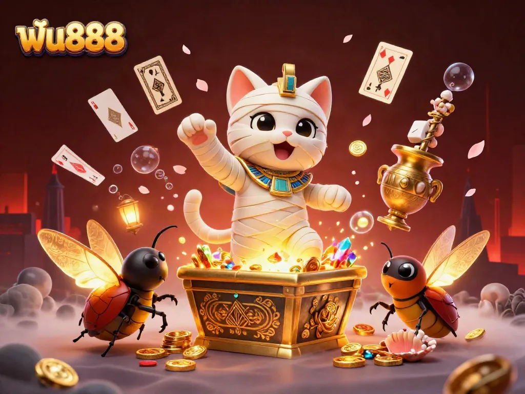 Experience engaging gameplay at ฟัน888 with a vibrant illustration of casino elements and characters.