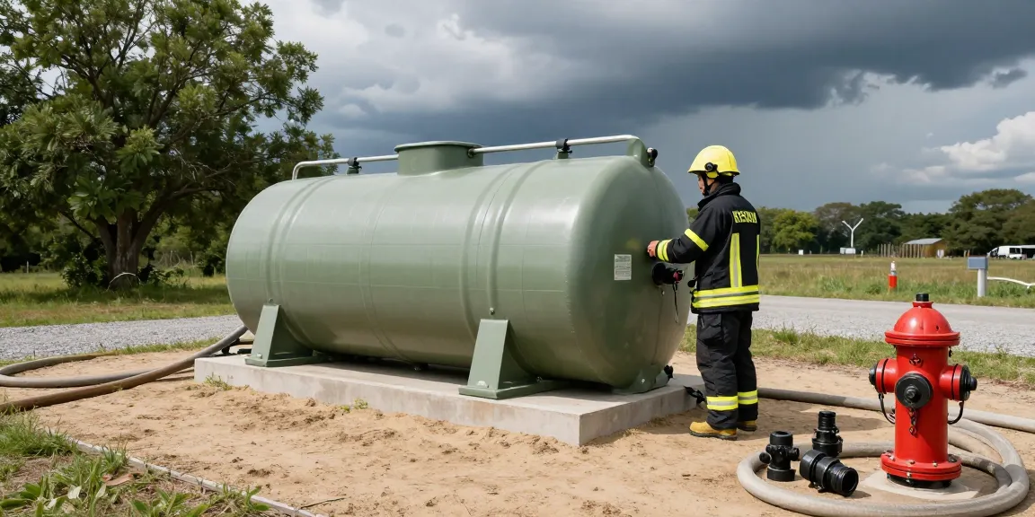 100 m³ Löschwasserzisterne mieten für effiziente Brandschutzmaßnahmen in Notfällen, bereit zur Nutzung mit Feuerwehranschluss.