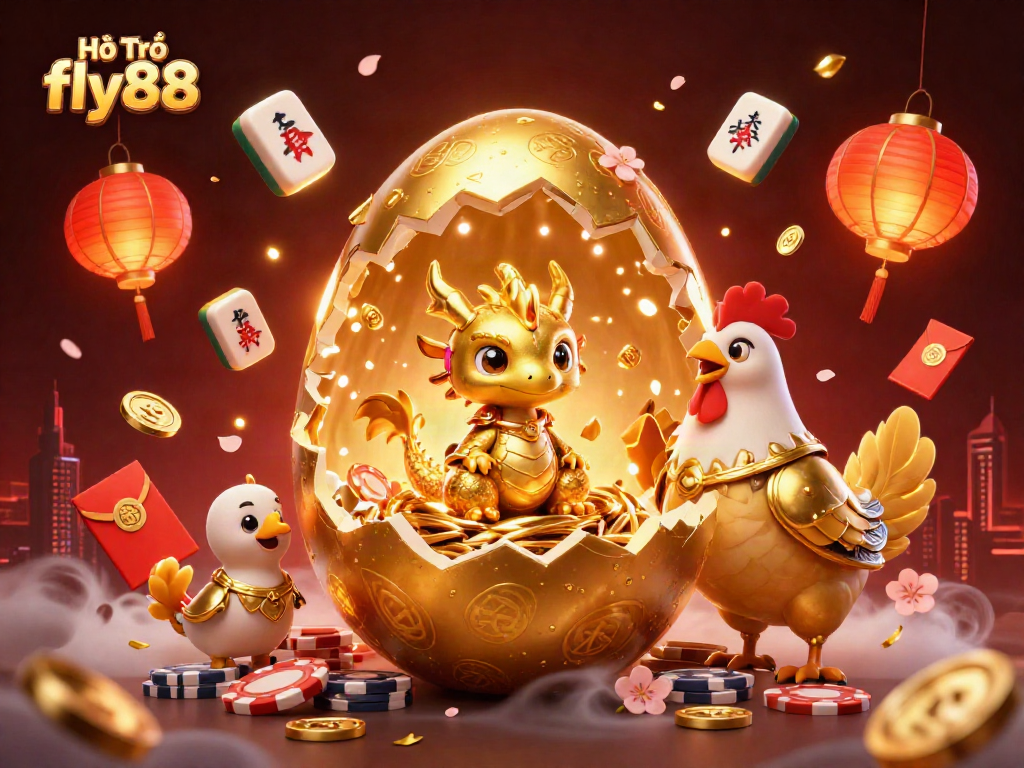 Experience Hỗ Trợ fly88 with a captivating scene displaying a golden dragon, poker chips, and casino elements.