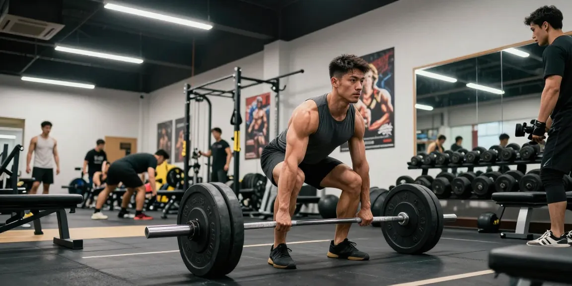 Prime Pharma Steroide in einer lebhaften Fitnessstudio-Szene, mit einem Bodybuilder, der Gewichte hebt und Stärke sowie Fitness betont.