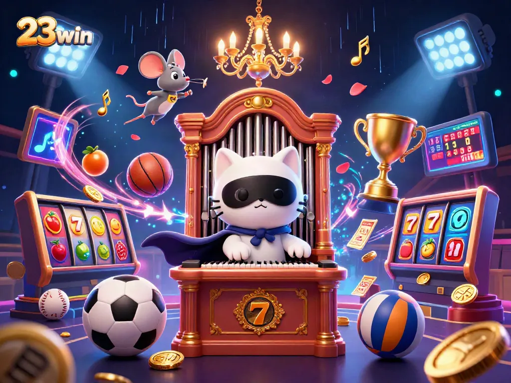 23win showcases a vibrant casino scene with dynamic gaming elements and enchanting characters.