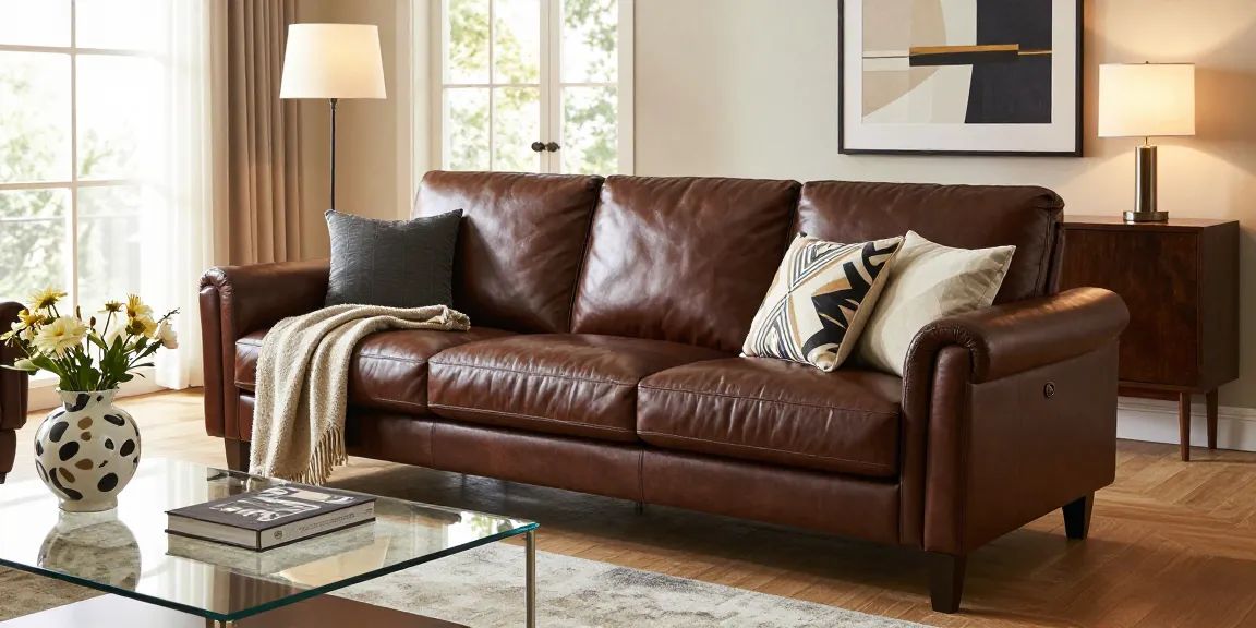 Baxter Ledersofa aus luxuriösem Leder mit gemütlichen Dekorelementen in einem eleganten Wohnraum.