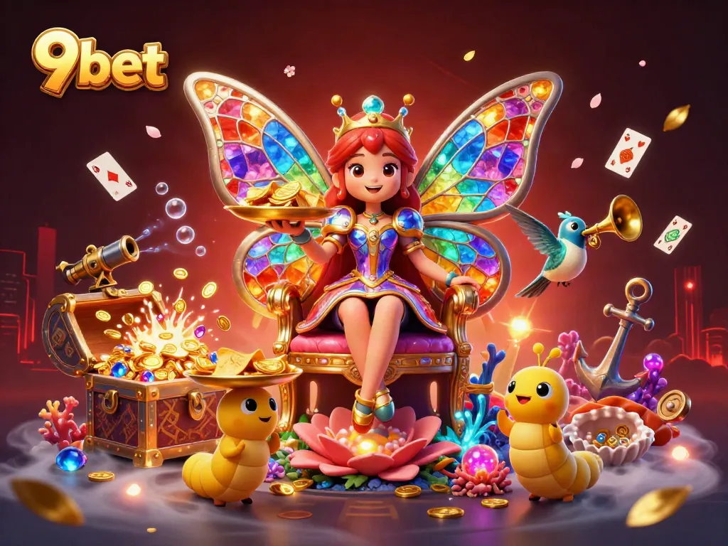 Experience the vibrant world of 9bet with its dazzling butterfly queen and captivating gaming elements.