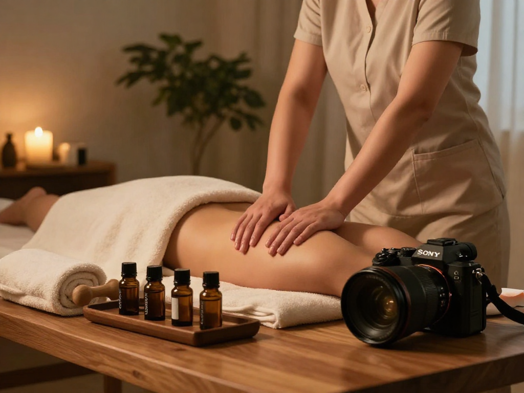 Swedish massage setup with essential oils for a relaxing 스웨디시출장 experience at home.