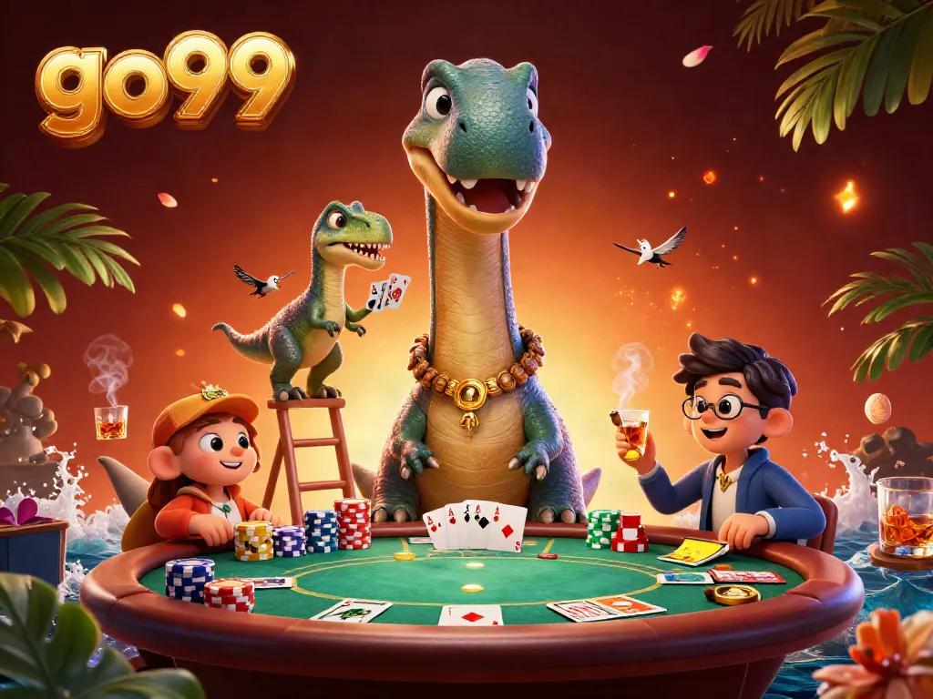 Experience exciting poker action at go99 with unique characters in a vibrant casino scene.