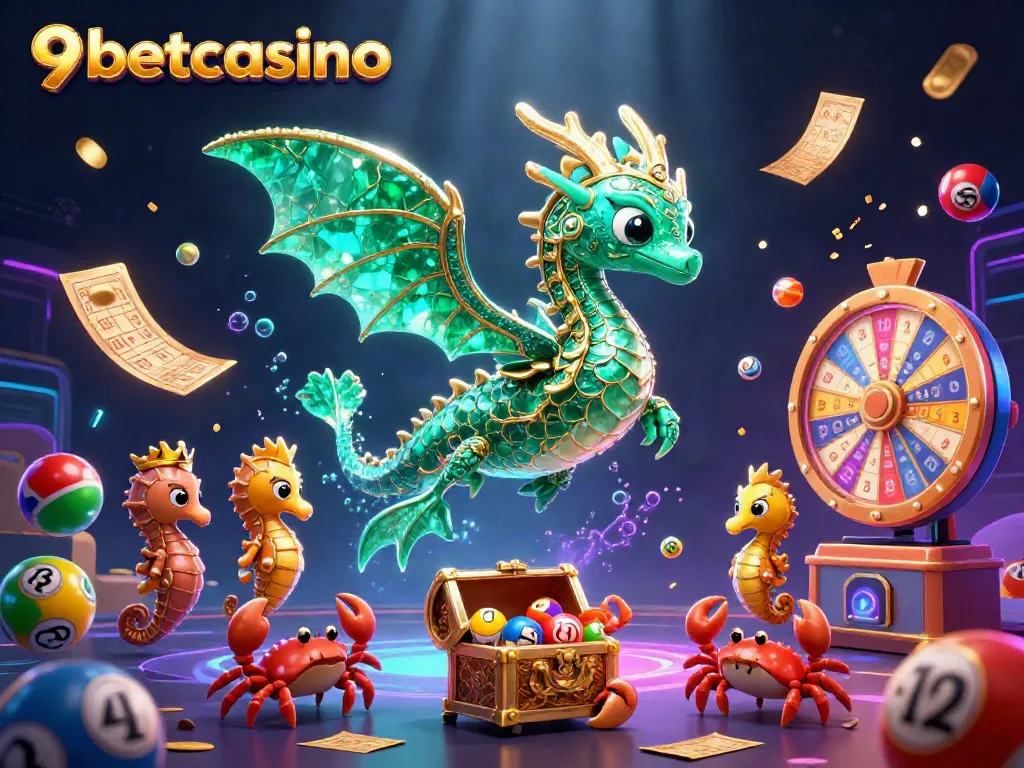 Experience the excitement of 9betcasino with a colorful, dynamic lottery scene!