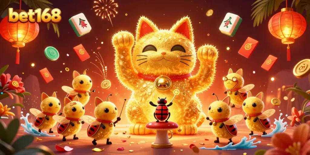 Engage with the vibrant world of bet168 and immerse in a dynamic casino illustration full of lively characters.