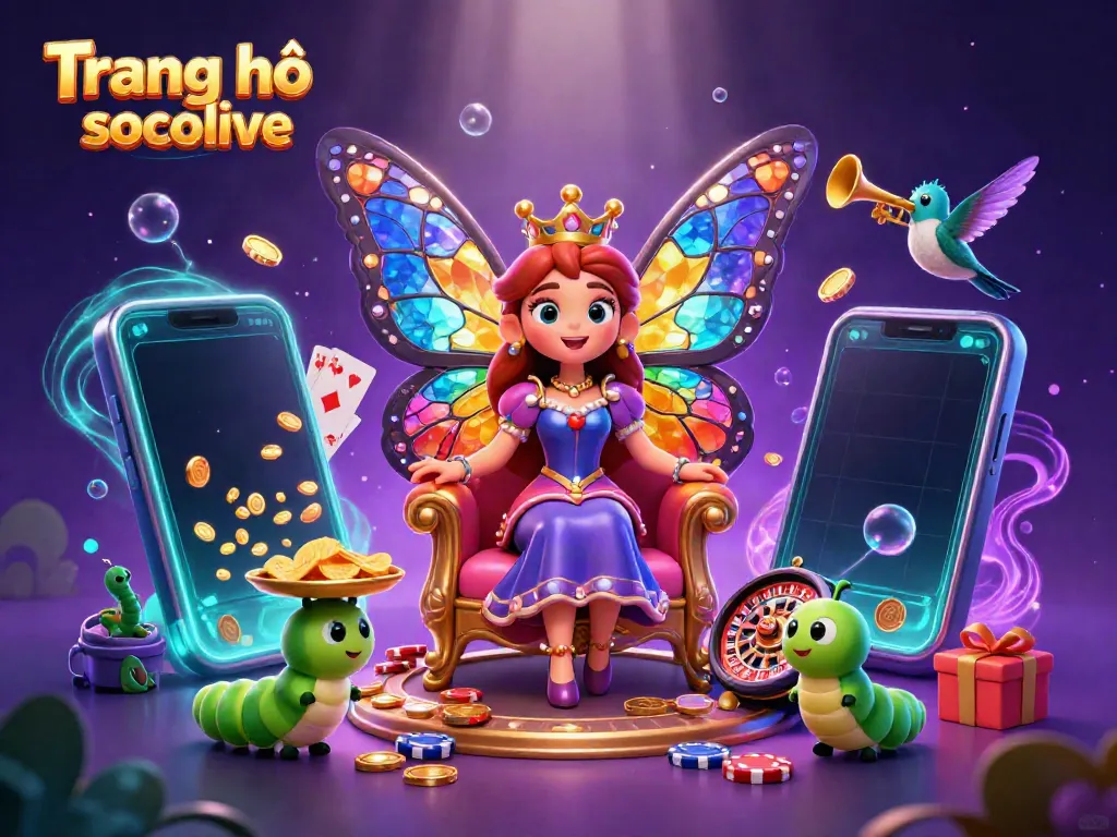 Experience the vibrant world of Trang chủ socolive with a 3D butterfly queen in a dazzling gambling kingdom.