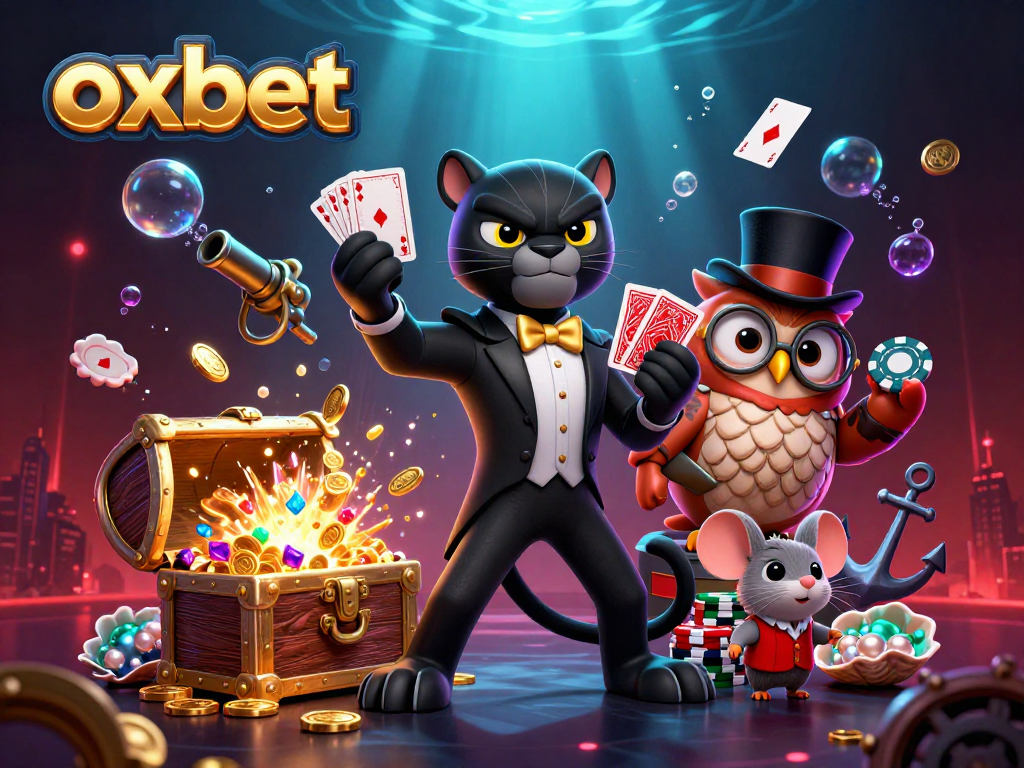 Experience thrilling gameplay with oxbet's 3D characters celebrating card games and jackpots.