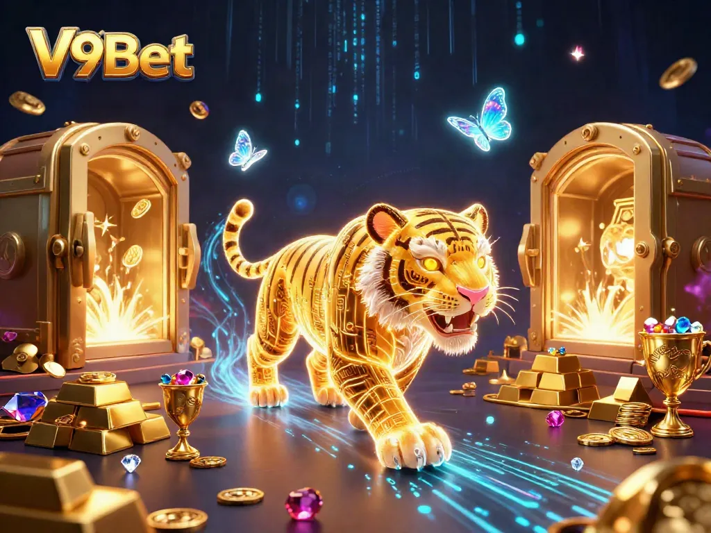 Experience thrilling gameplay in V9Bet with a vibrant 3D casino scene showcasing winning opportunities.