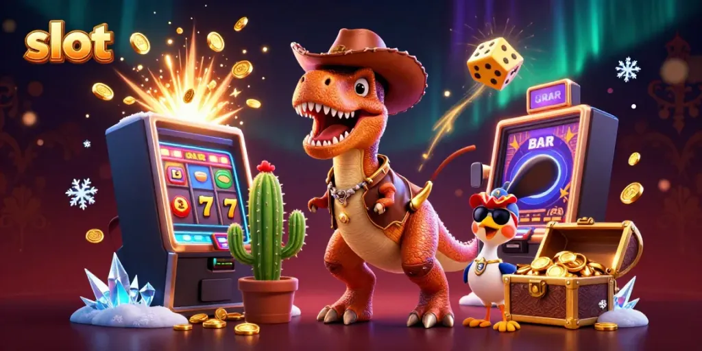 Experience the thrill of slot gaming, featuring dynamic characters and jackpot excitement in a captivating scene.