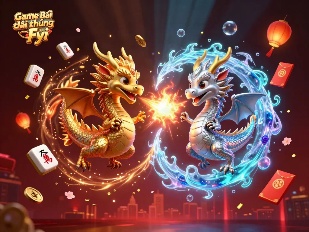 Experience the thrill of Game Bài Đổi Thưởng Fyi with vibrant dragons and casino elements.