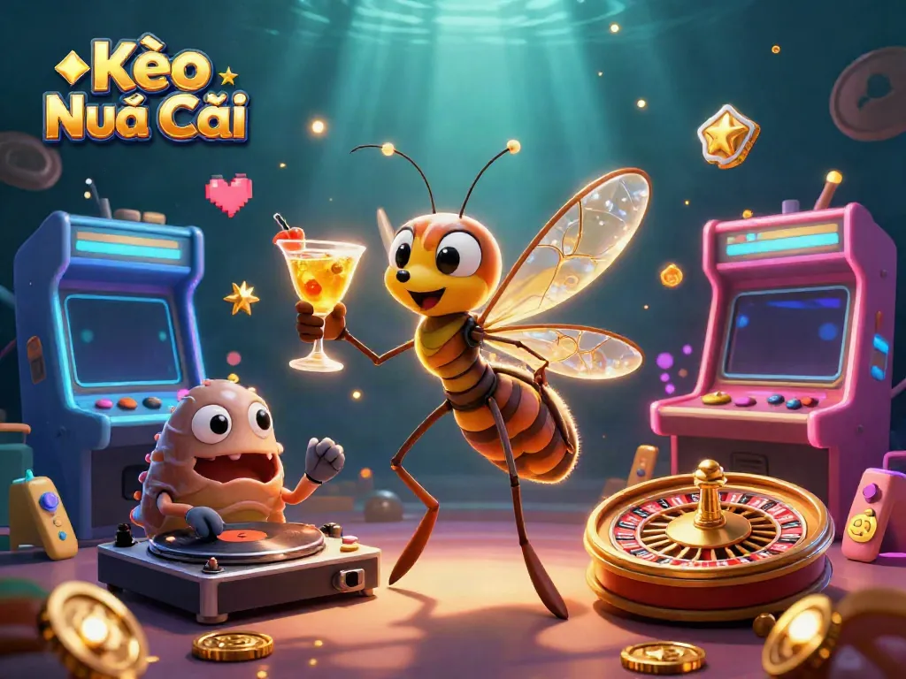 Experience Kèo Nhà Cái with a vibrant casino mascot in a rich, colorful gaming environment