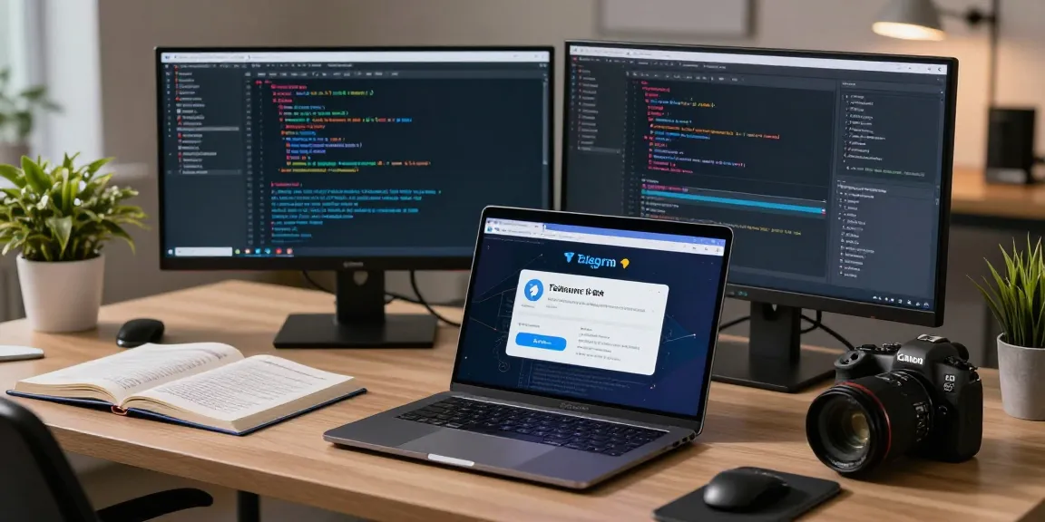 Developer customizing Telegram Chinese interface in a tech workspace.