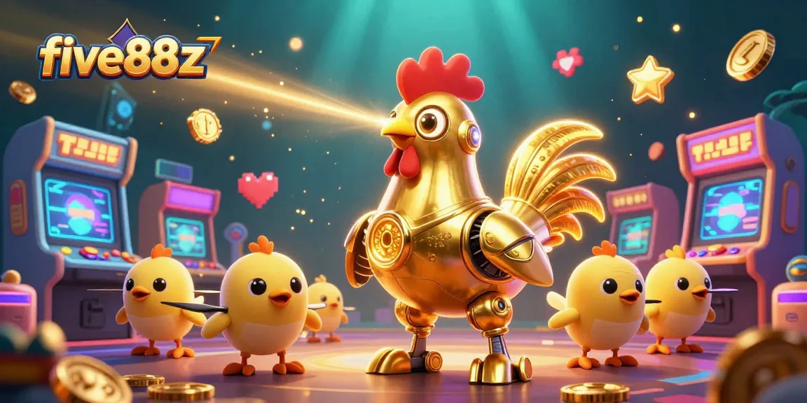 Experience exciting gaming adventures with five88z featuring a golden rooster robot and dynamic casino elements.