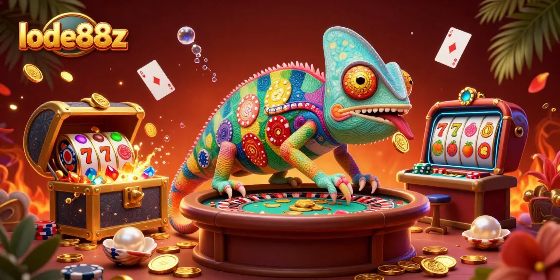 Experience thrilling gameplay at lode88z with dynamic casino elements and a vibrant chameleon host.