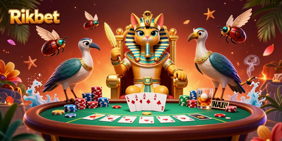 Engage with Rikbet in an enchanting 3D casino scene filled with dynamic poker elements and rich details.