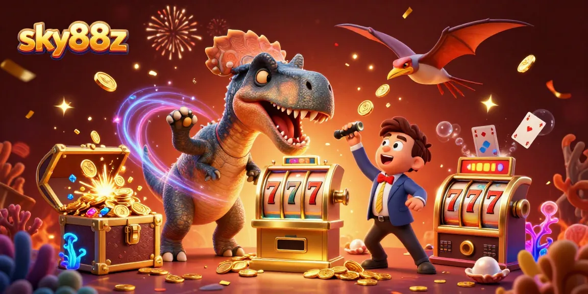 Experience sky88z's thrilling jackpot wins with animated dinosaurs and dynamic casino elements