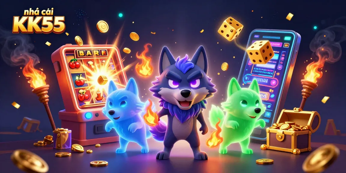 Experience the excitement of nhà cái KK55 through a vibrant 3D casino scene with thrilling game elements.
