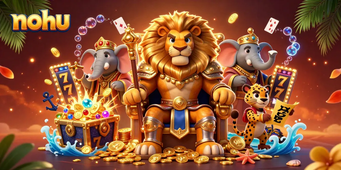 Nohus players experience the thrill of jackpot spins with vibrant characters in a dynamic online gaming scene.