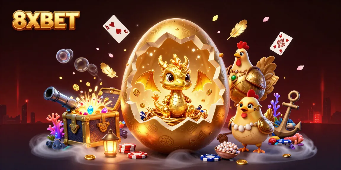 Win big with 8XBET in this rich, interactive 3D casino adventure featuring gold and luck elements.
