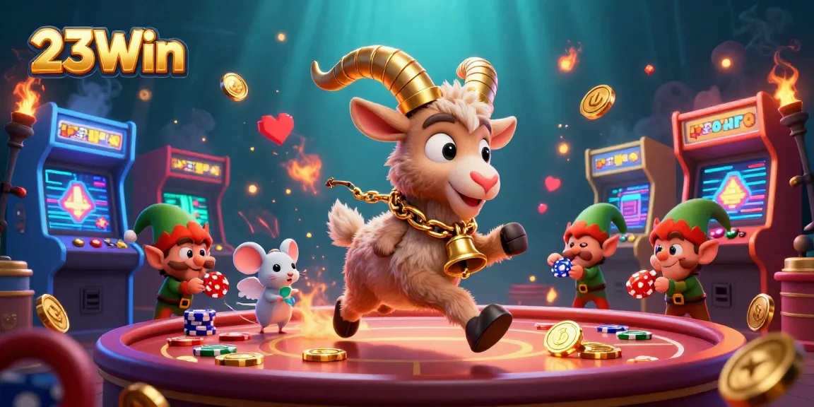 Experience thrilling gameplay at 23Win with a vibrant 3D casino scene featuring unique characters and dynamic game elements.