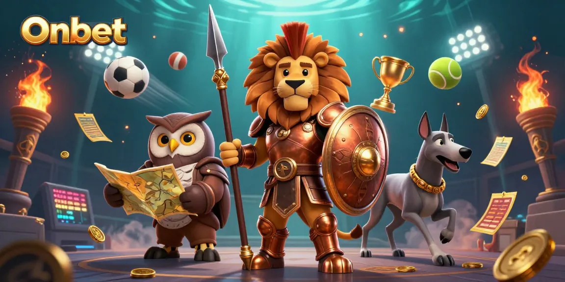 Experience thrilling gaming at Onbet Casino with a Spartan lion and strategic owl in action.