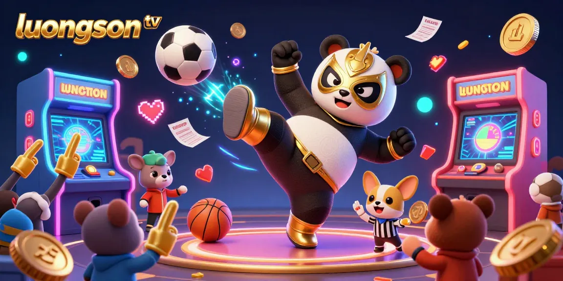 Experience thrilling sports betting action with Luongson TV, highlighted by vibrant illustrations and energetic characters.
