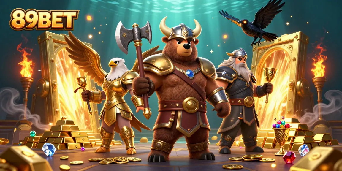 Engage with 89BET's dynamic gaming scene featuring overflowing treasure and exciting character interactions.